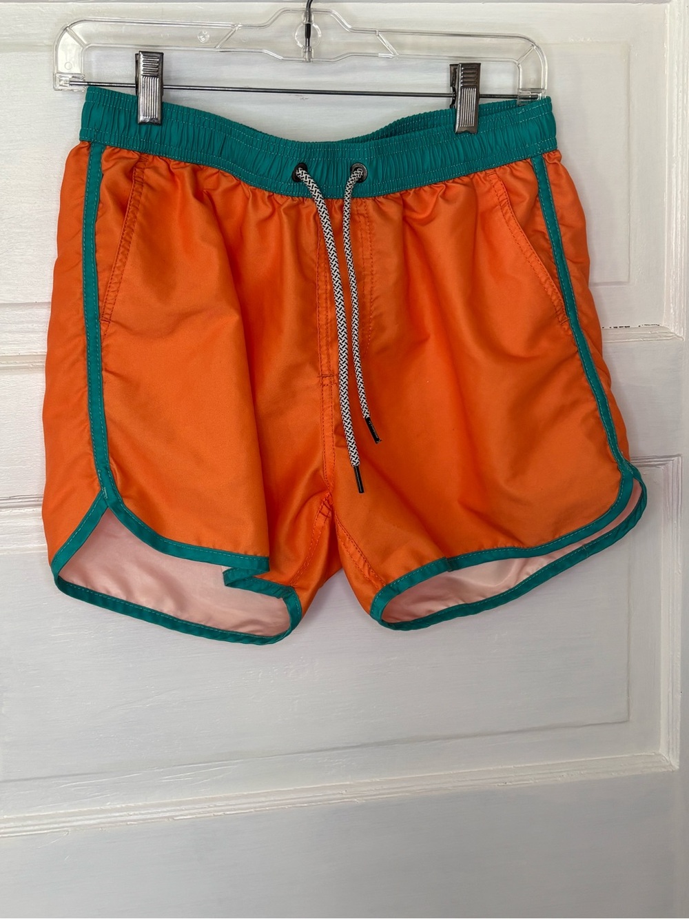 Maamgic Men's Orange Athletic Swim Shorts with Teal Trim